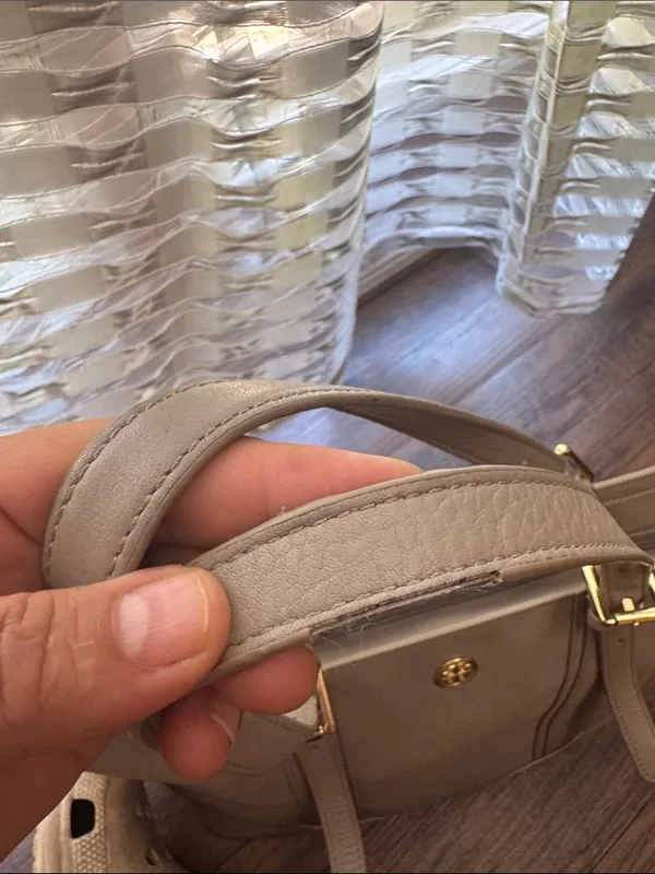 Tory Burch gray Pebbled Leather Tote with Gold Logo - Image 3