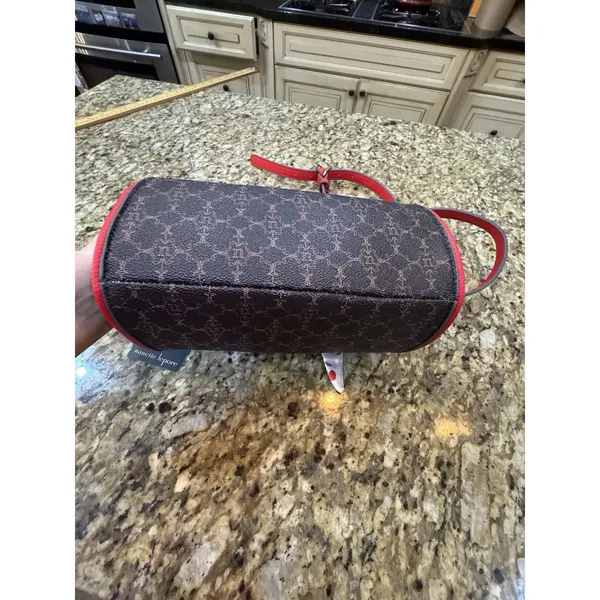 Nanette Lepore Brown and Red Barrel Handbag Heart Shape Cherry Accents - Image 9