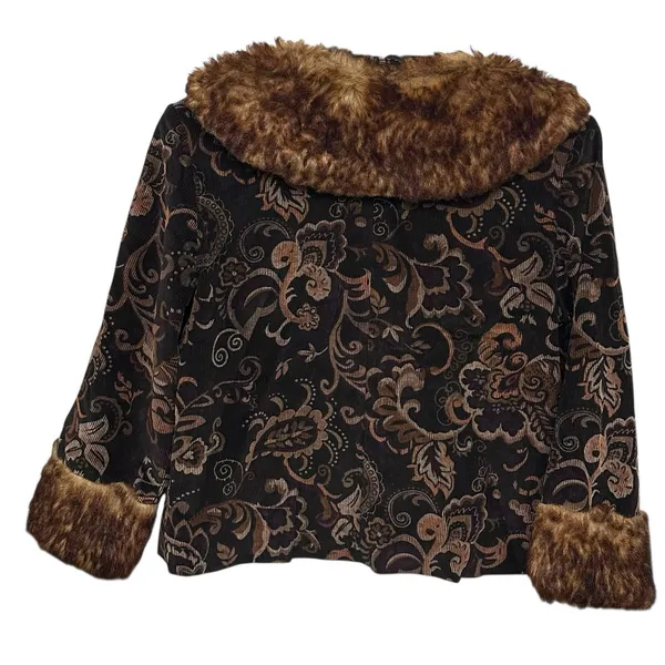 Vintage‎ 90s Y2K Black Rivet Women Brown Paisley Jacket Size Large Faux Fur Trim - Image 6