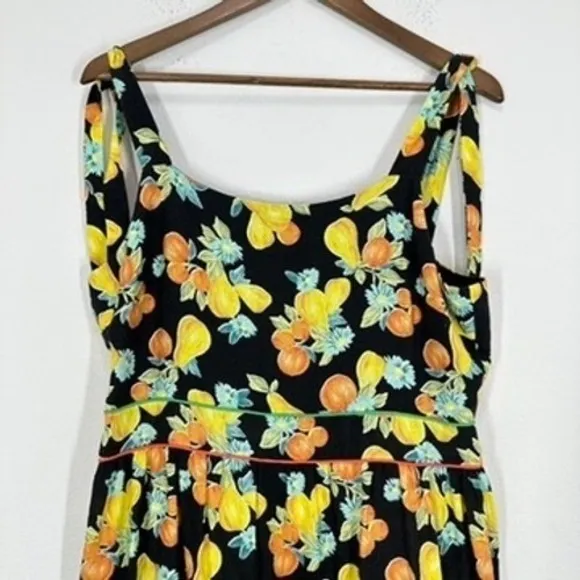 Adelyn Rae Black Fruit Floral Print Tiered Midi Dress Tie Shoulder Smocked NWT‎ - Image 3