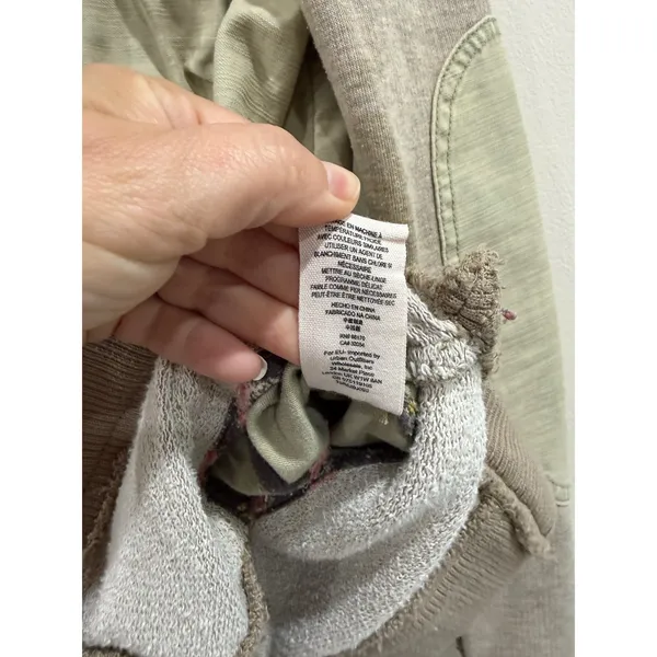 Free People 1970 Mixed Media Utility Jacket Green Hooded Elbow Patches Small - Image 6