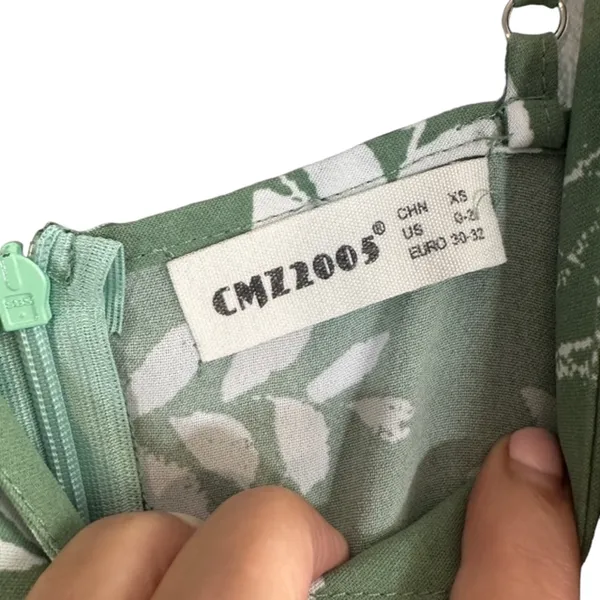 CMZ2005 Green Floral Sleeveless V-Neck Stretch Long Maxi Dress Women Sz XS - Image 7