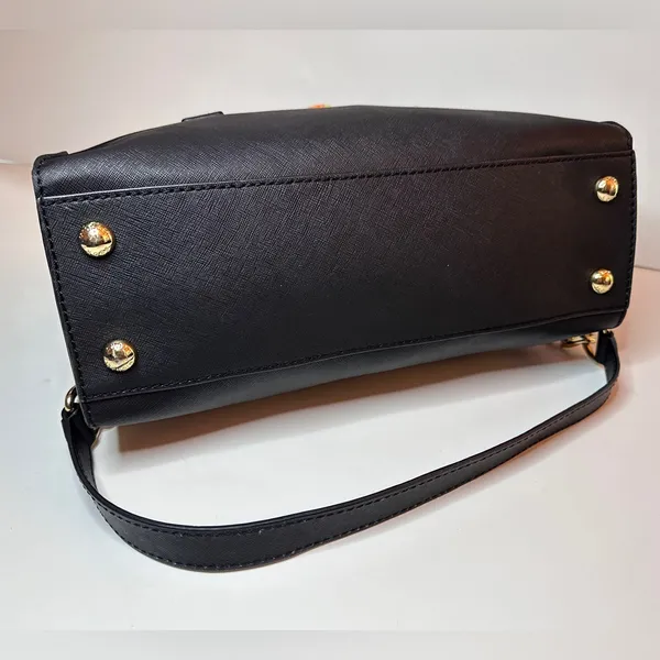 Michael Kors Hamilton Black Leather Bag, Gold-tone Hardware, Lock and Key - Image 5