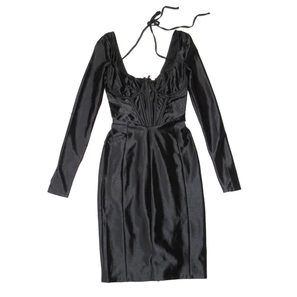 NWT House Of CB Grazia in Black Disco Satin Corset Fitted Mini Dress S Plus Cup - Image 7