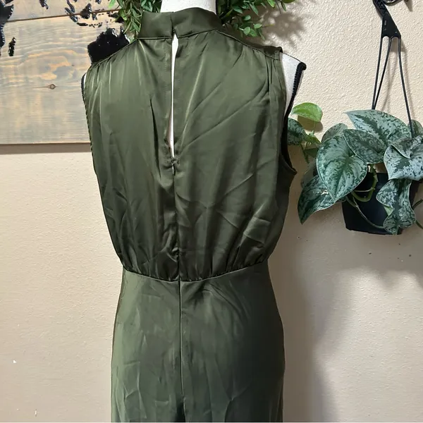 Lulus Classic Elegance Olive Satin Sleeveless Mock Neck Maxi Dress - Image 6