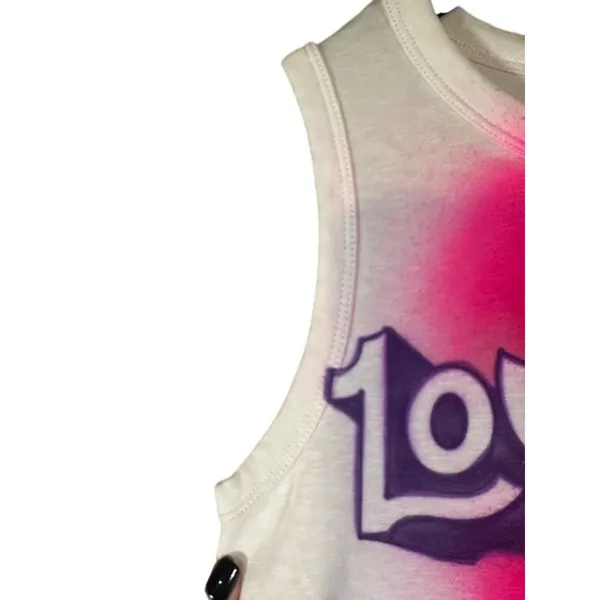 Rachel Zoe White Multicolor Graphic LOVERBOY Crew Neck Tank Top Women Sz S - Image 5
