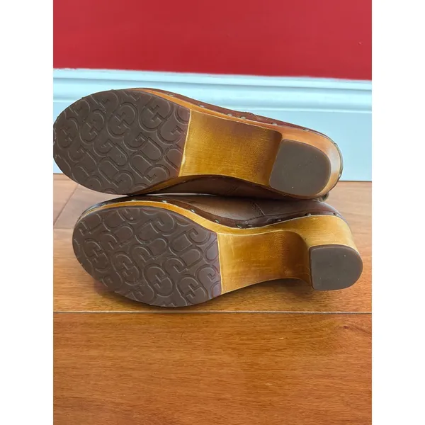 UGG Lynnea Clog‎ Boots Womens Brown Leather Shearling Studded Wood Heel 6 - Image 8