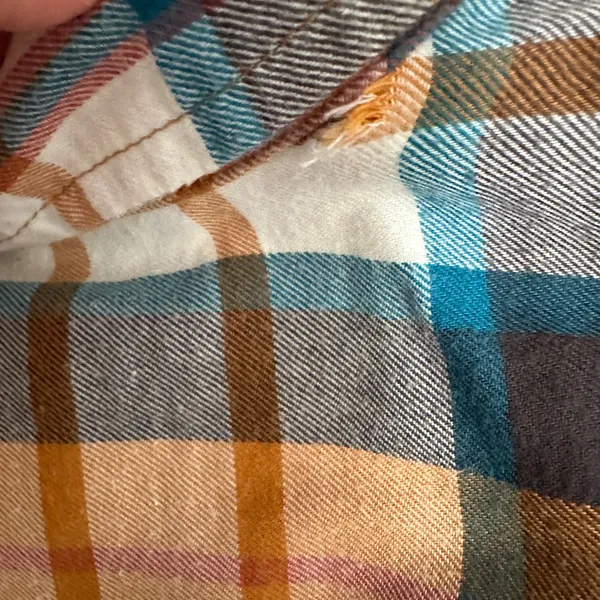 SO flannel button front Juniors xs Shirt Blue, cream, orange and maroon plaid flannel - Image 3