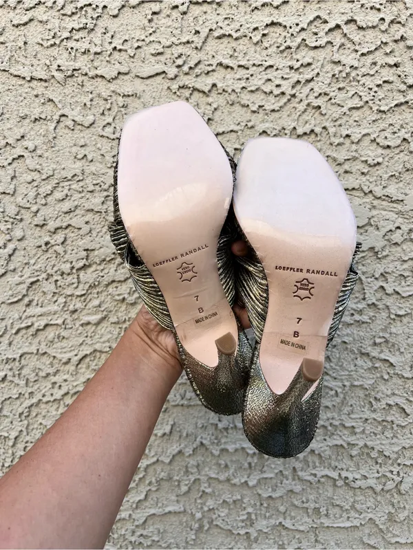 Loeffler Randall‎ Claudia Metallic Ribbon Heel Sandals Size 37 US 7 B Open Toe - Image 4