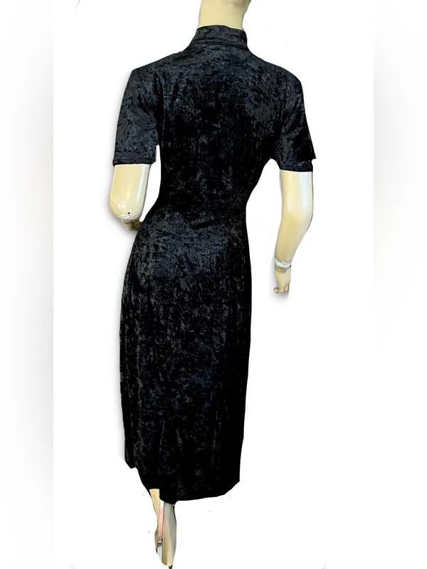 Vintage 1990'S All That Jazz Black Velvet & White Embroidered Collar Dress (6/8) - Image 7