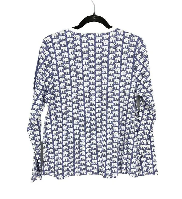 Roller Rabbit Women's Small Pajama Henley Top Blue White Elephant Print - Image 5