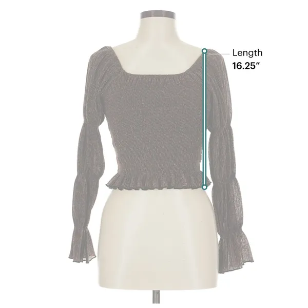 Metallic Brown Smocked Square Neck Bell Sleeve Crop Top Y2K Party Going Out Top - Image 5