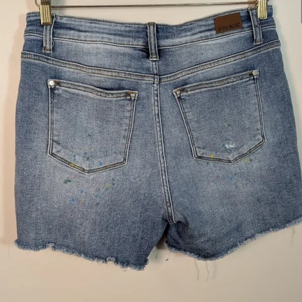 Judy Blue - Paint Spatter Distressed Jean Shorts - Light Blue - Image 3