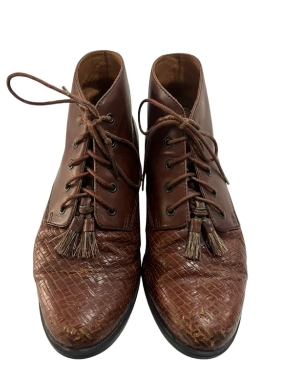 VTG 90s Ariat 16024 Leather Woven Toe Lace Up Ankle Boots Tassel Western 5.5 - Image 6