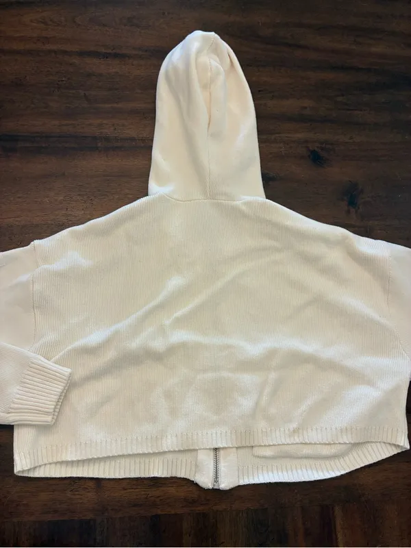 Alo Yoga Scholar Knit Cargo Full Zip Hoodie Women’s Small Ivory Cream Sweater - Image 4