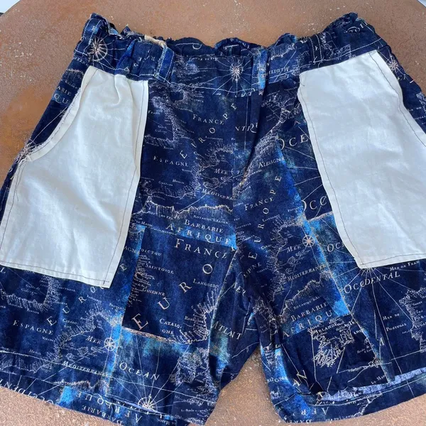 Retro Globe print handmade shorts / fit size s-m - Image 2