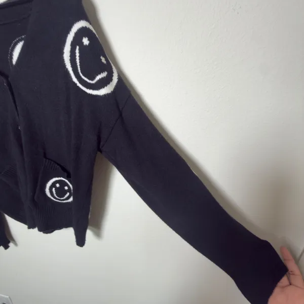 Elan Women Cardigan Sweater Small Black‎ Smiley Face Whimsigoth Indie Grunge - Image 3