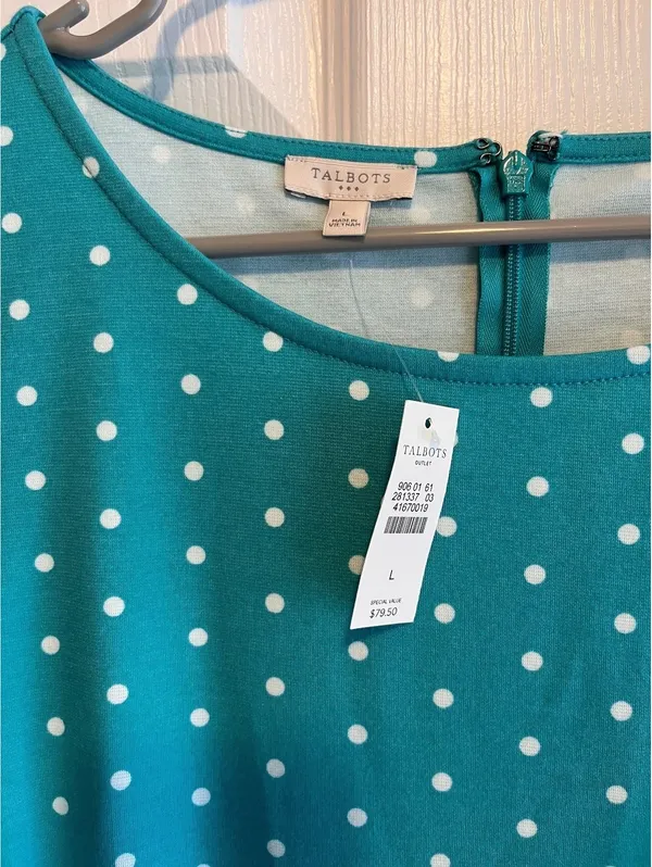 NWT Talbots Teal Polka Dot Sleeveless A-Line Dress Size Large - Image 8