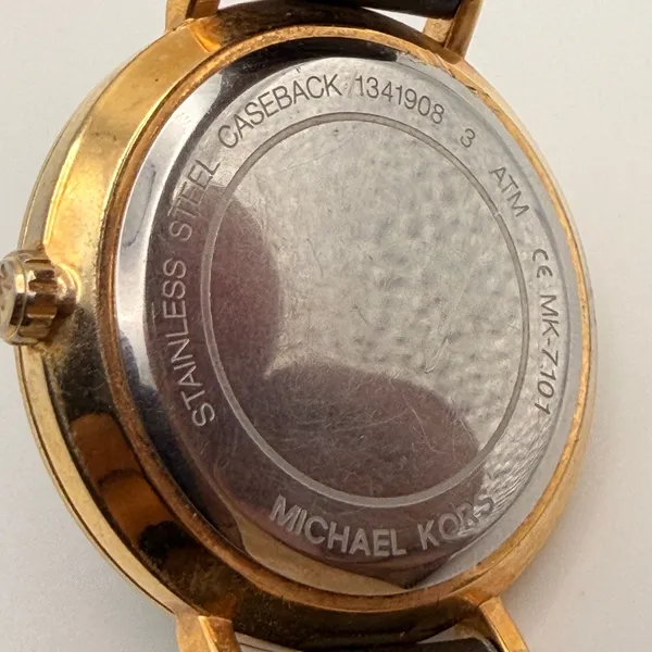 Michael Kors Jayne Minimalist Gold Tone Black Leather Watch Working New Battery - Image 6
