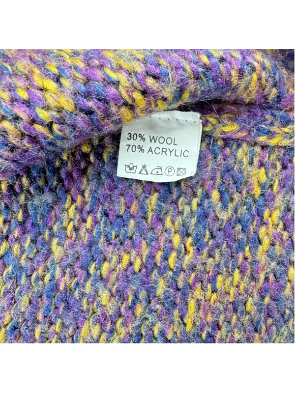 Vintage Sleeveless Wool Blend Sweater Cardigan Purple Funnel Neck Hand Knit Sz L - Image 5