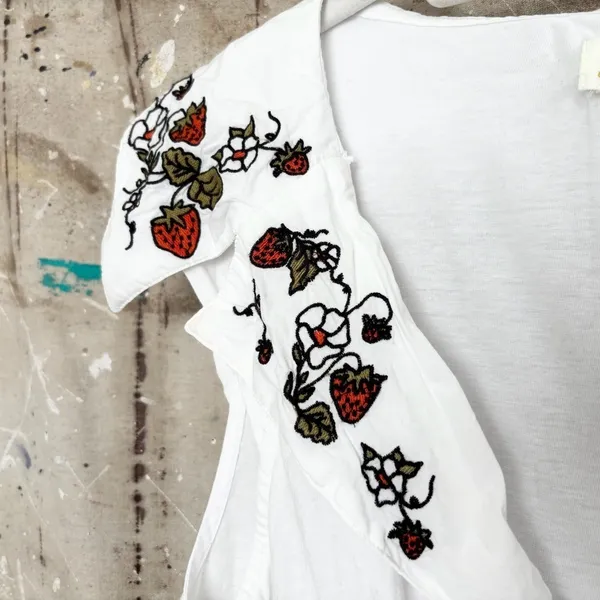 Anthropologie Maeve Babydoll Strawberry Embroidered Blouse - Image 6