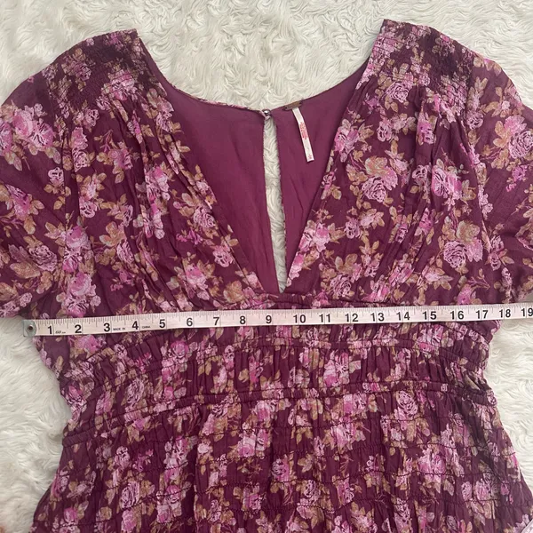 Free People Dress Keep You Mini Long Sleeve Cotton Floral Berry Combo Sz L - Image 11