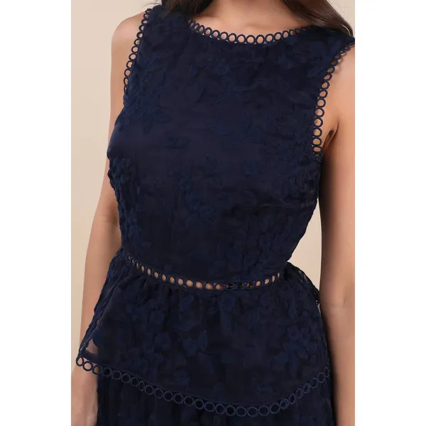 NWT Lulus Look So Sweet Navy Blue Embroidered Lace Mini Dress Cocktail Size S - Image 7