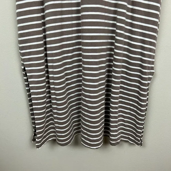 Garnet Hill Midi Dress Womens Large Taupe White Stripe‎ Slits Sleeveless Tank L - Image 3