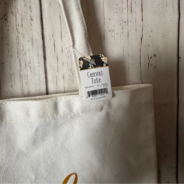 Bride Wedding Celebration Marriage Canvas Tote Bag with Gold Script - Image 2