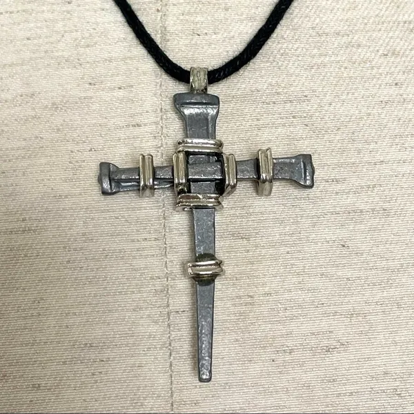 Hematite nail stake cross on cord Gray - Image 2