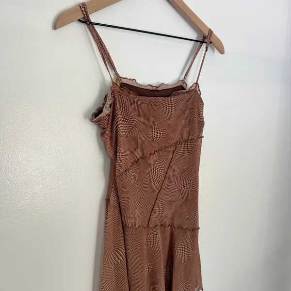 Urban Outfitters Moxie Mesh Mini Slip Dress Brown Swirl Optical Illusion Small - Image 7