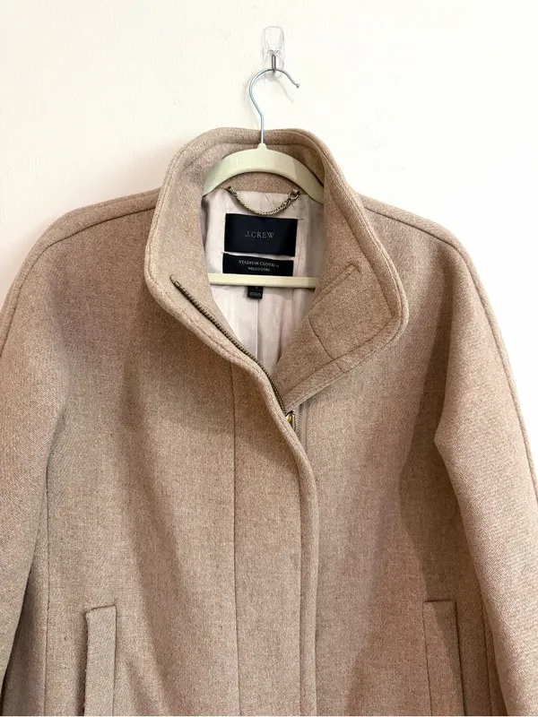 J. Crew Stadium Cloth Wool Cocoon Funnel Neck Pea Coat in Camel Beige Sz 8 - Image 5