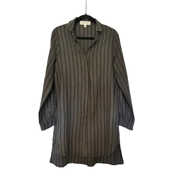 Cloth & Stone Anthropologie Gray Striped Button Down Shirt Dress M - Image 4