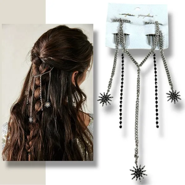 Free People Majestic Hair Piece Silver Black Bohemian Renaissance Medieval - Image 2