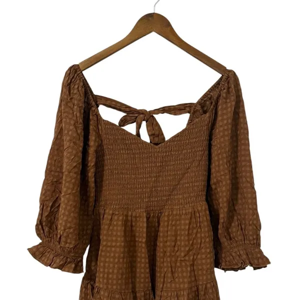 Lulus Charming Afternoon Tan Gingham Balloon Sleeve Mini Dress size M NWT - Image 6