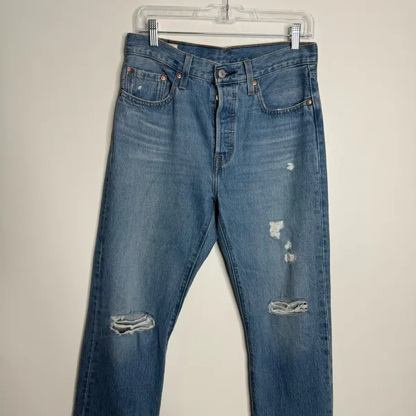 Levi's Premium Original Fit 501s Jeans Distressed Button Fly Blue Size‎ 27 x 30 - Image 3