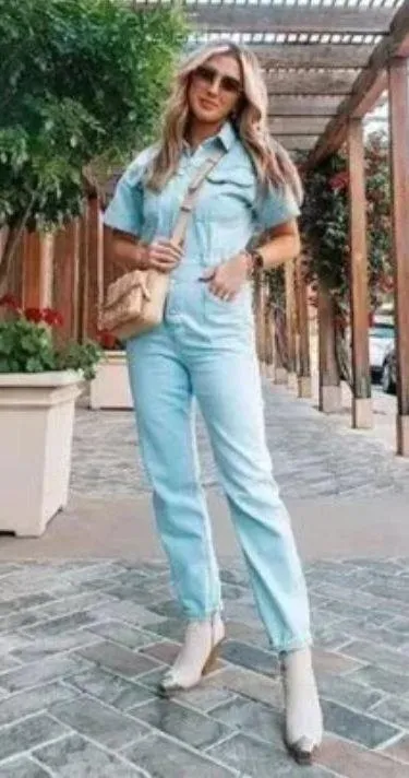 FREE PEOPLE Marci Denim Jumpsuit in Wash Clear Skies Size X-Small - Image 15