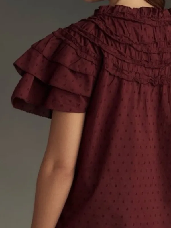 Anthropologie Layered-Sleeve Swiss Dot Henley Top (Small) - Image 3