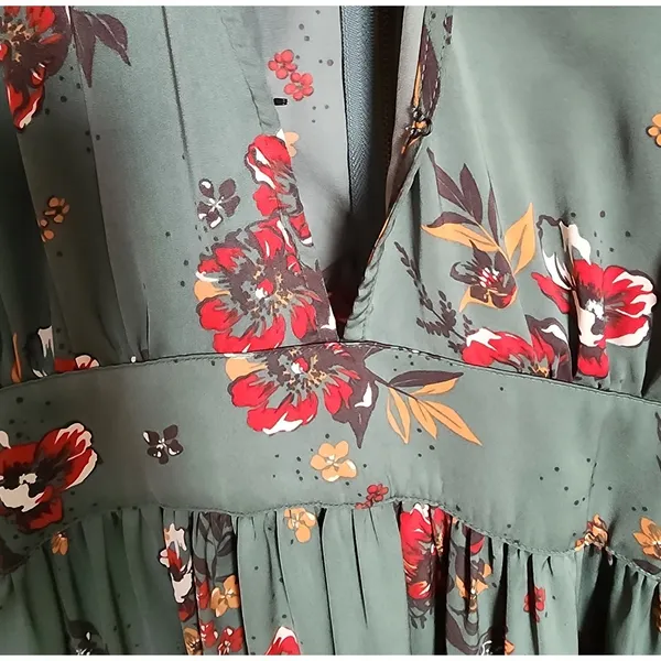 Saltwater Luxe Maxi Dress Women L Green Floral Long Sleeve Empire Waist Boho L L - Image 5