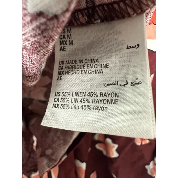 Alfani Linen Floral Burgundy Boho Bohemian Modest High Neck Blouse Size Medium - Image 4