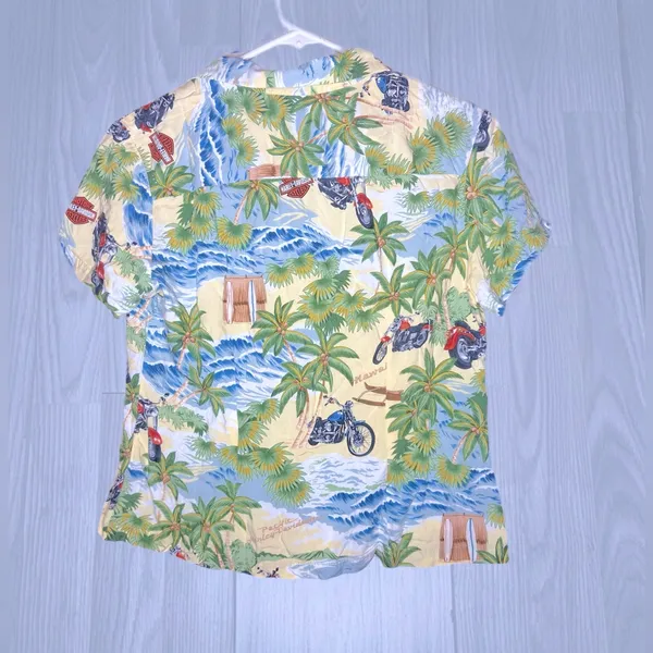 HARLEY DAVIDSON VINTAGE Women’s Hawaiian Button Down Tropical Shirt - Image 4