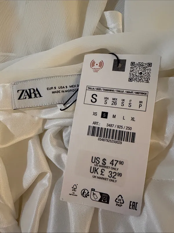 Zara White Satin Drapey Back Ruffle Hem Mini Slip Dress NWT Size S - Image 10