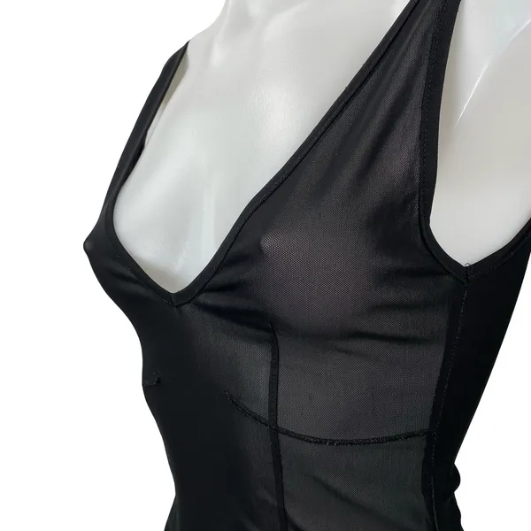 Zara Women's Black Sheer Mesh Tulle Scoop Neck Sleeveless Tank Bodysuit Top Sz S - Image 3