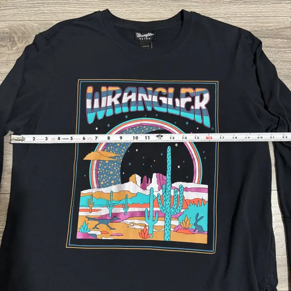 Wrangler‎ Retro Womens Sz S Long Sleeve Graphic T Shirt Desert Cactus Moon Scene - Image 3
