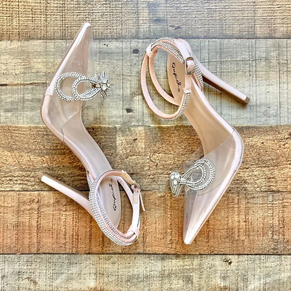 Qupid Blush and Clear Embellished Heels - Image 8