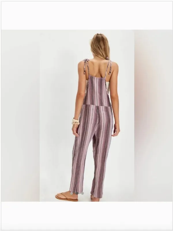 Free People Freya Stripe Overalls. NWT. Mauve combo - Image 4