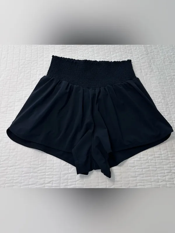 Offline By Aerie Black Smocked Waistband Running Athletic High Waist Shorts - Image 2
