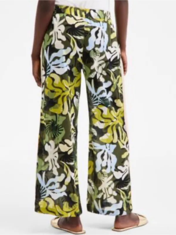 Leaf Print Crochet Trim Wide Leg Pants Green Size XL - Image 2