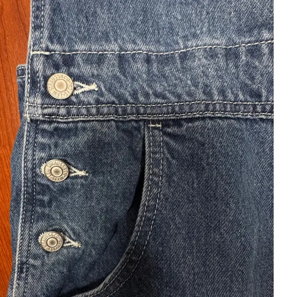 Levis Women's Medium Wash Denim Shortalls Distressed Raw Hem Romper Cut-offs Med - Image 5