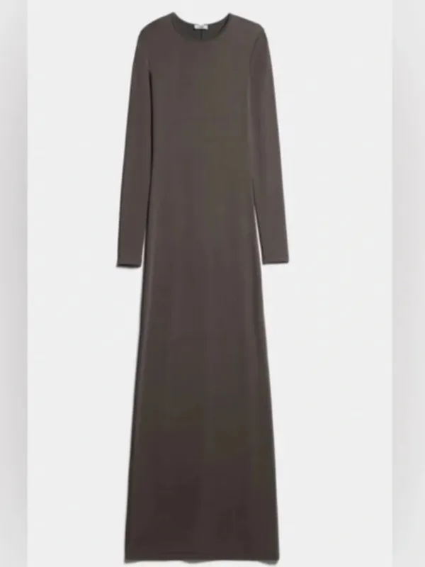 Uniqlo Women's Ribbed Stretchy Long Sleeve Brown Midi Dress Size M - Image 2